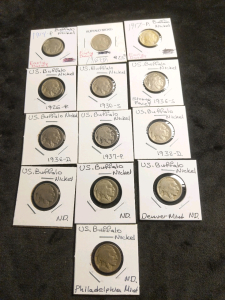 13) Buffalo Nickels 1914-1938