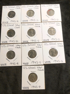10) Steel Pennies 1943 S,R,D,P Series