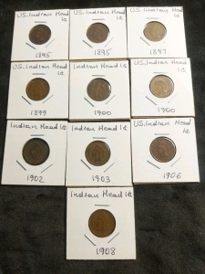 10) Indian Head Pennies 1895-1908
