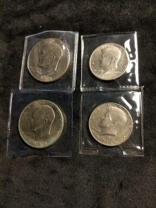 2) Eisenhower Dollars 1972,1978 and (2) Kennedy Half Dollars 1971,1974