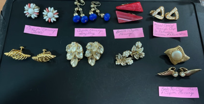 (8) Assorted Clip On Earings (1) Bolo Tie Clip