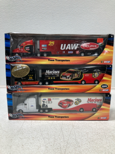(3) 2002 Hot Wheels NASCAR Team Transporters Featuring #25 Randy Tolsma And The Marines