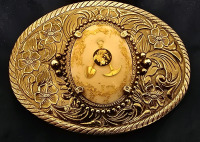 Miners Pick, Shovel And Gold Leaf Designed Belt Buckle
