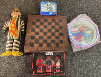 Vintage Hamburglar Doll, Leather Checkered Board, GI Joe Tin & More