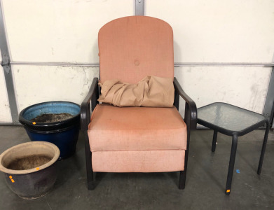 Patio Chair, Patio Table & 2 Lg Planters