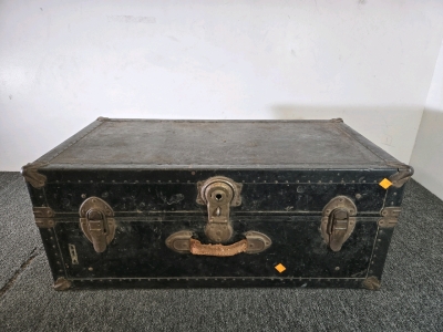 Vintage Black Metal Storage Trunk