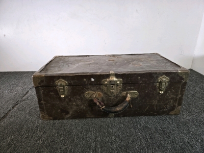Antique Metal Brown Storage Trunk