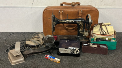 Antique 1900s Minnesota Sewing Machine, Other Sewing Items
