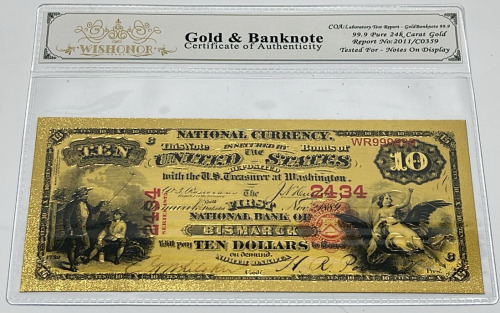 $10.00 99.9 Pure 24k Carat Gold Banknote W/ C.O.A.