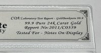 $10.00 99.9 Pure 24k Carat Gold Banknote W/ C.O.A. - 3
