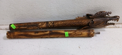 (1) Hand-Carved Wooden & Bone Dragon Blowgun