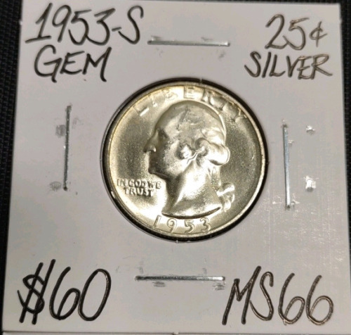 1953-S MS66 Gem Silver Washington Quarter