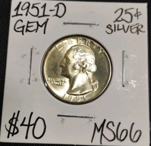 1951-D MS66 Gem Silver Washington Quarter