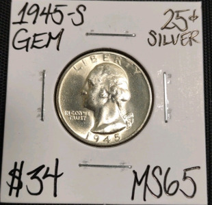 1945-S MS65 Gem Silver Washington Quarter