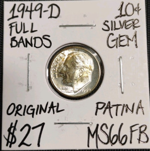 1949-D MS66FB Full Bands Gem Silver Dime