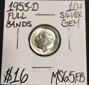 1953-D MS65FB Full Bands Gem Silver Dime