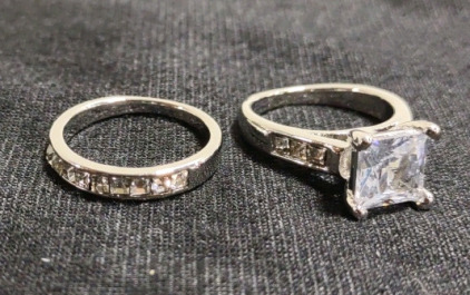 Size 6.25 Women's Silver Toned Clear Gem Ring & a Size 6 Women's Silver Toned Palladium Solitaire Clear Gem Ring
