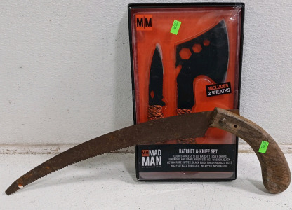 (2) Cutting Tools - (1) Hatchet Knife Set (1) Curved Hand Saw