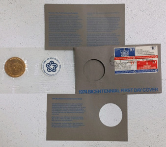(1) 1974 Bicentennial Commemorative Medal w/ First Day Cover & Token