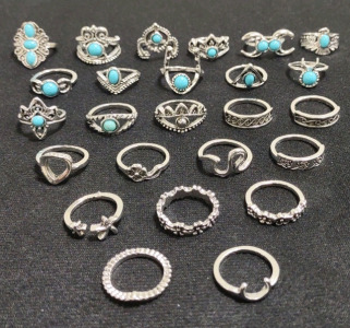 (25) Assorted Sized Silver Toned Rings