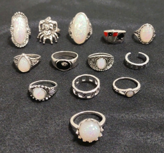 (13) Assorted Sized Silver Toned Rings