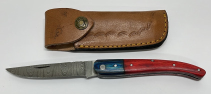 Damascus 4&rdquo; Blade Folding Knife Leather Sheath