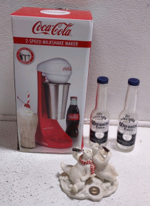 A Coca-Cola 2-Speed Milkshake Maker, A "Coronita" Corona Salk-n-Pepper Shaker Bottles, & A &copy;1996 Heritage Coca-Cola Brand Collection "Coca-Cola Polar Bear & Friend" Figurine