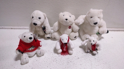 (6) Assorted "Coca-Cola" Collectable Polar Bear Stuffed Animals