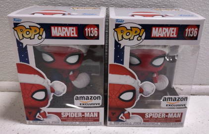 (2) Funko Pop! Marvel 1136 Spider-Man Bobble Head Figurines-Amazon Exclusives