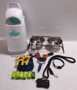 Dog Starting Kit: Dog Bowl Set, Dog Toy, Brush & Hair Groomer, Leash w/ Collar, Poop Carrier Bag w/ Pick-up Disposal Bags, & More!