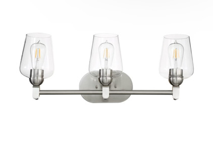 Brand New - Euron Modern Style 3-Light Vanity Fixture w/ Clear Glass - Brushed Nickel