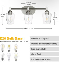 Brand New - Euron Modern Style 3-Light Vanity Fixture w/ Clear Glass - Brushed Nickel - 3