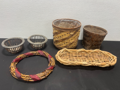 (6) Woven Baskets and a Wreath