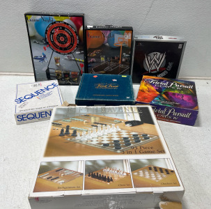 Assorted Board Games - Sequence, Trivial Pursuit, Crystal Chess Set