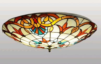 (1) 15" Tiffany Style Ceiling Light Flush Mount, Yellow Baroque Stained Glass Ceiling Lamp <br/>