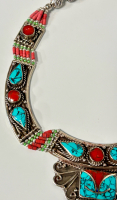 Large Beautiful Turquoise and Red Coral Statement Necklace - 3