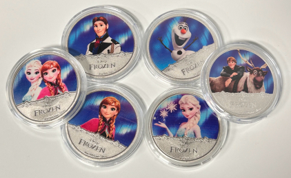 (6) Disney Character Silver Plated Collectible Coins