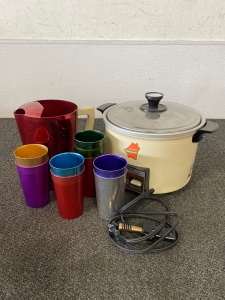 Tin Pitcher with (9) Cups and Hitachi Food Steamer/ Rice Cooker