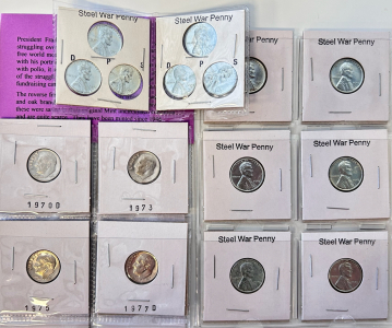 (8) Brilliant Uncirculated Roosevelt Dimes and (12) Vintage Steel War Pennies