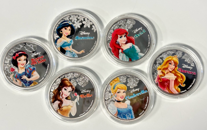 (6) Disney Princess Silver Toned Collector Coins