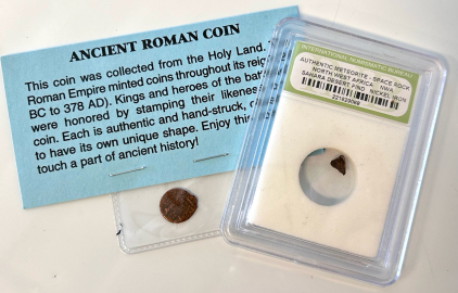 Ancient Roman Coin and Authentic Meteorite Space Rock