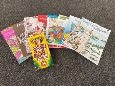 Assorted Coloring Books and Colored Pencils