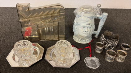 Tiffany & Co Crystal Candle Holders, And Crystal Ornament Napkin Holders, Babe Ruth Stien