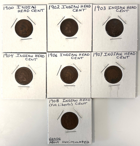 (7) Vintage Indian Head Cents (1900-1908)