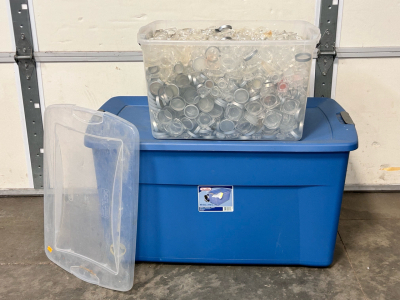 Large Sterlite Storage Tote and Tote Full Of Small Clear Containers