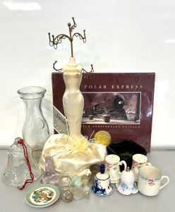 Vintage Porcelain Bells, Salt and Pepper Shakers, Polar Express Story Book and More