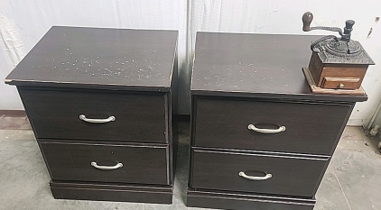2 End Tables with 2 Drawers.. 24"T../16"/20"... and a Vintage Pepper Grinder...