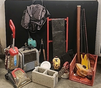 Dirt Devil Spot Magnet Carpet Shampooer.. Hesper Sports Duffle Bag.. Automotive Creeper.. Weed Eater Motors 1 Feather Lite..1 Bolens Motor.. 4" LED Ceiling light... Fly Rod Case.. Plastic Boat Paddles Tree Pruners.. and More..