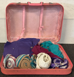 Vintage Pink Suit Case With Stuff Inside