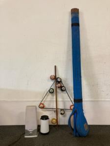 Verilux Desk Light, Gen TeK Bluetooth Speaker, Pool Wall Decoration, & Fly Fishing Pole Case